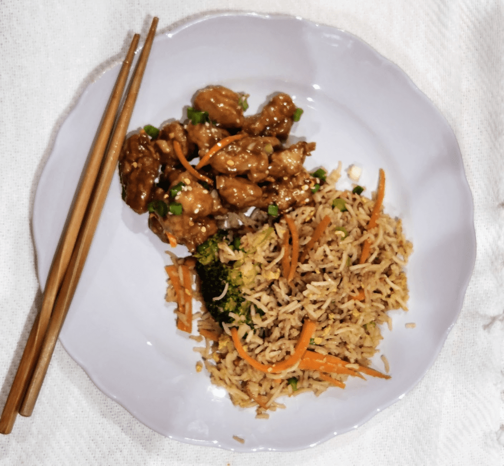 copycat Pf Chang's Orange Chicken with fried rice