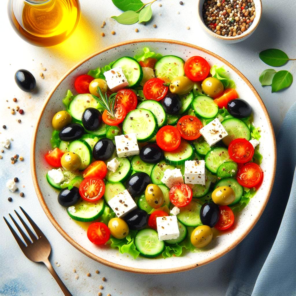 Riviera Salad with cucumber olives