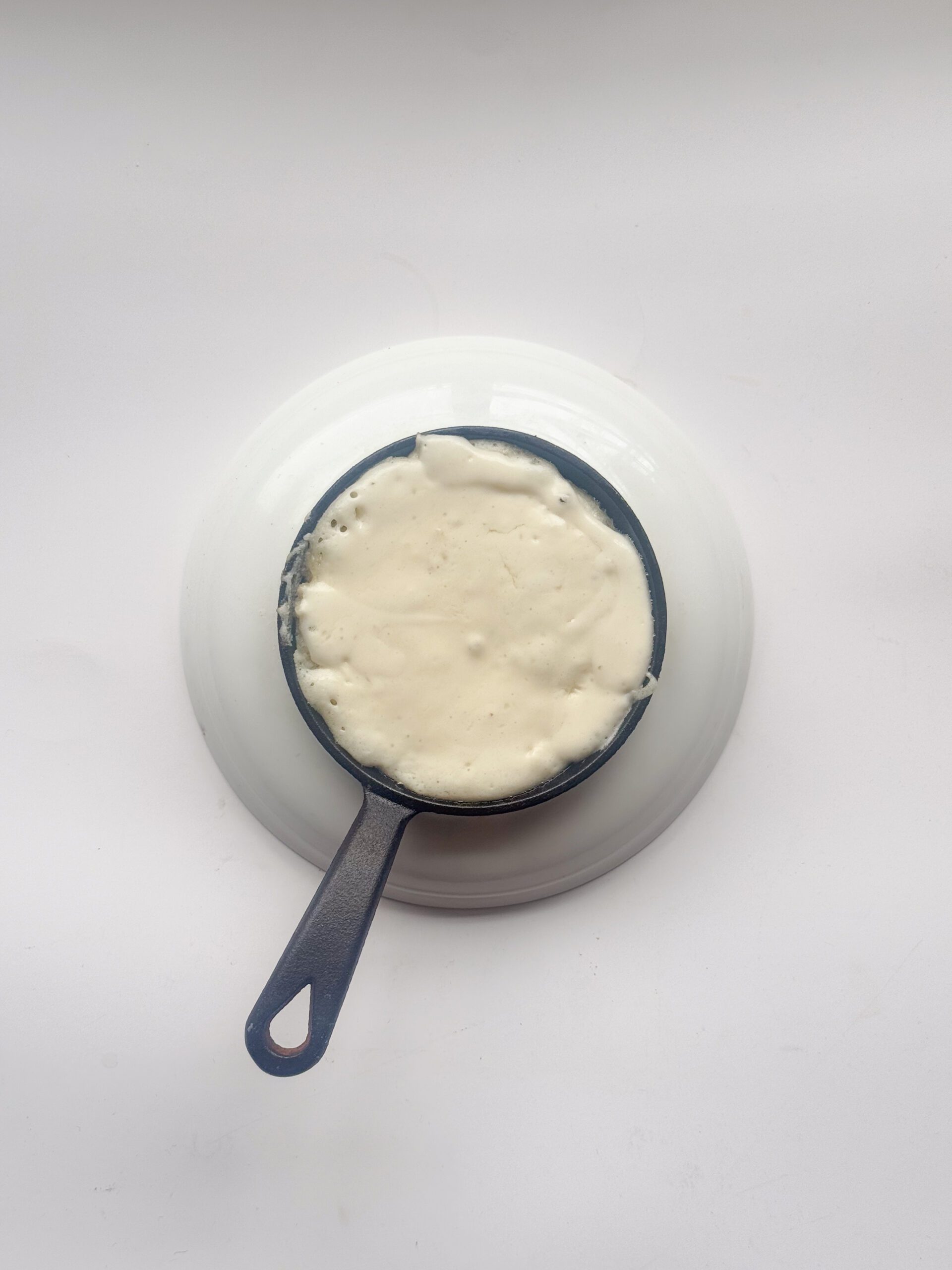 Pancake batter poured onto the skillet.