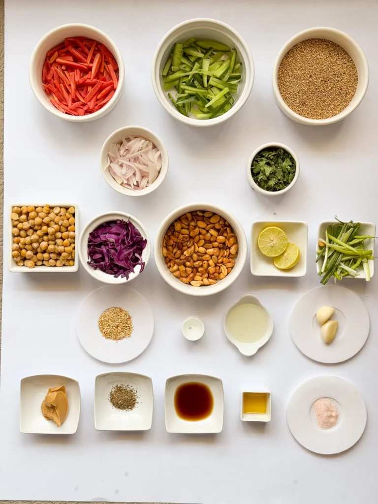 Ingredients for the recipe displayed in plates.
