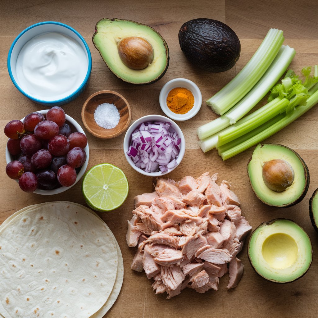 what you'll need for Avocado Chicken Salad Wrap with Greek Yogurt