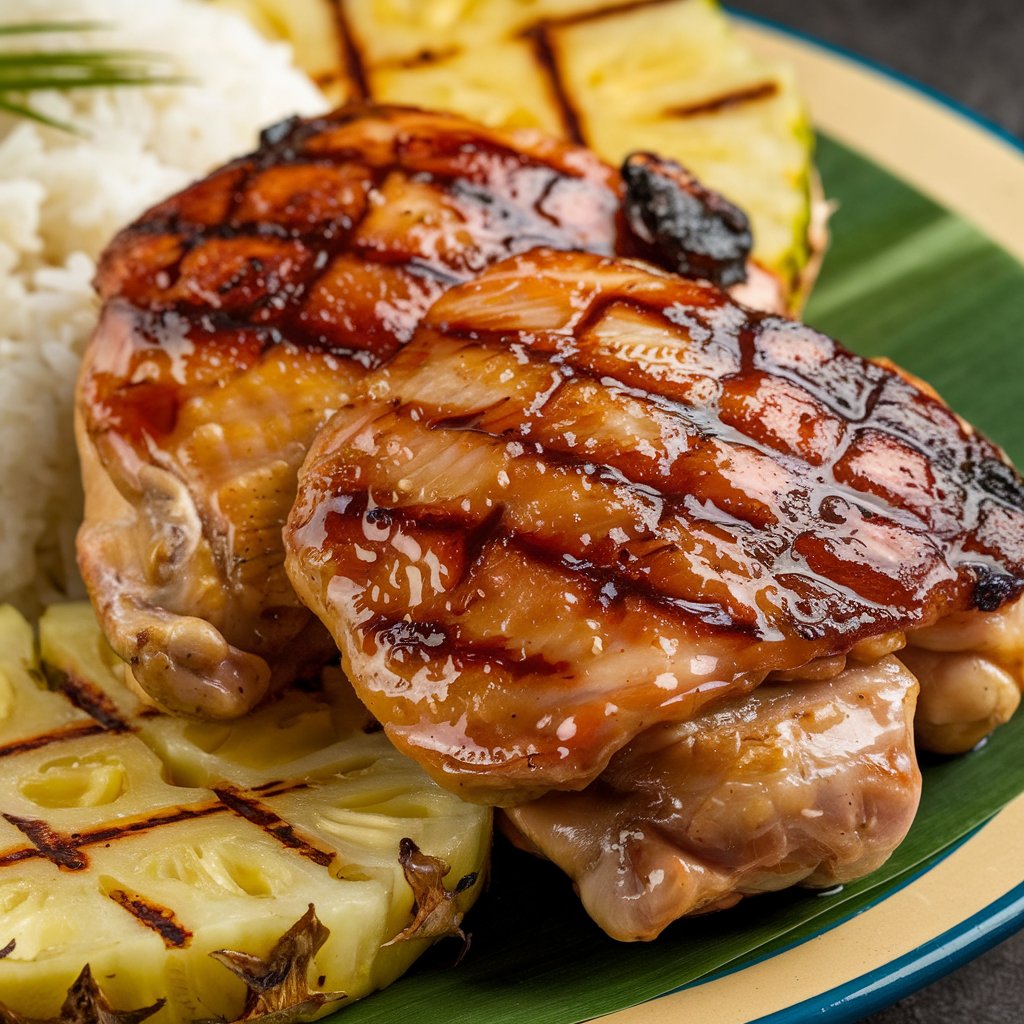 Grilled huli huli chicken with grilled pineapple.