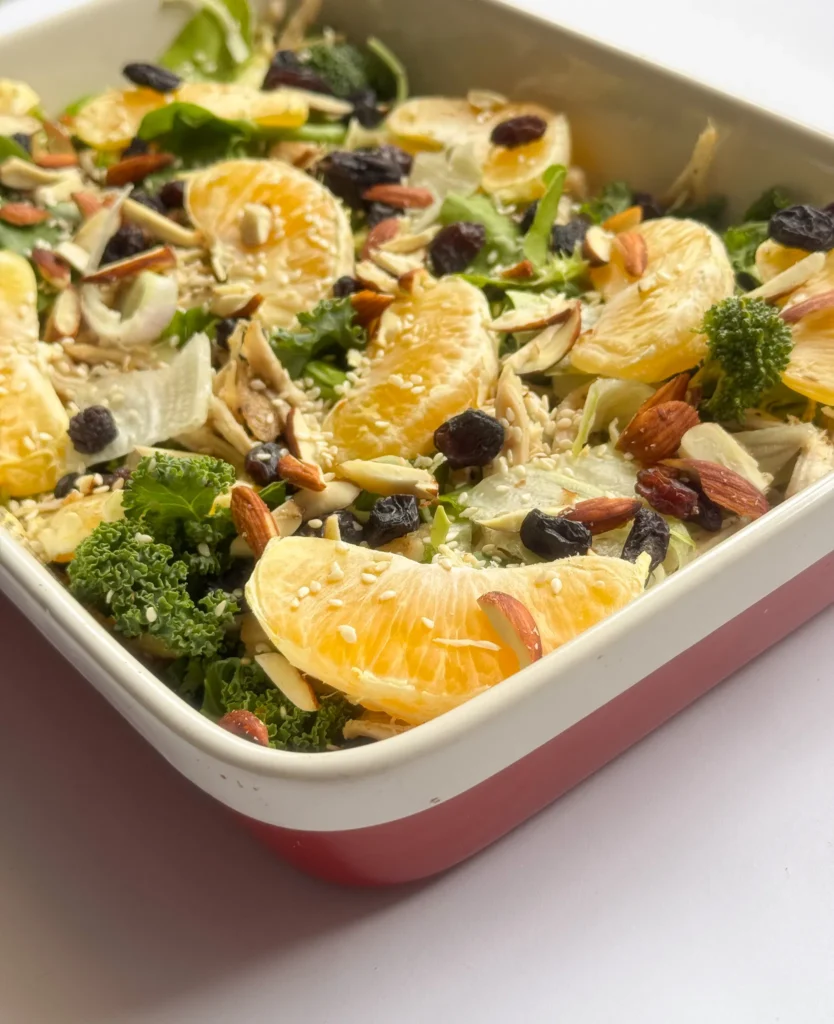 Quick and Healthy Asian Chicken Raisin Salad Close-Up.