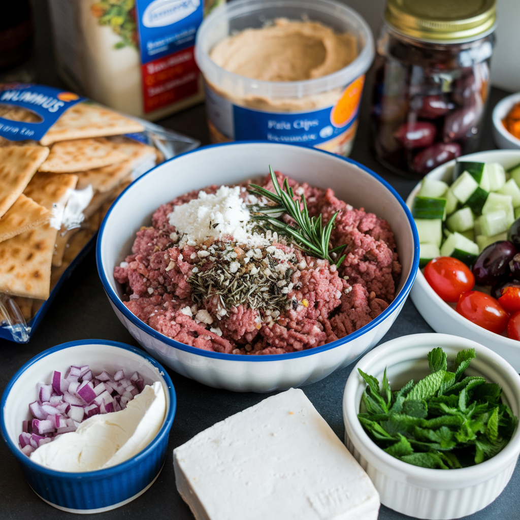 Ingredients for making Greek nachos.