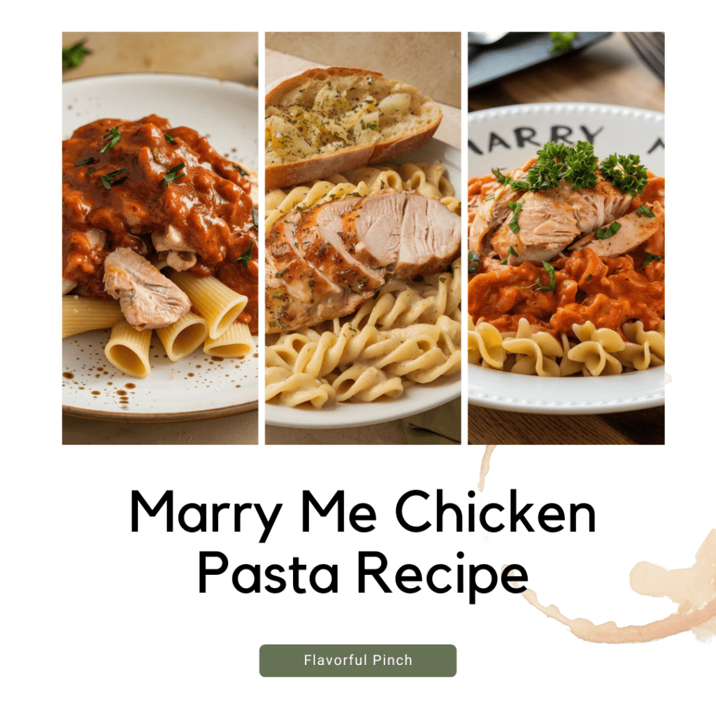 A perfect saucy and non-saucy collage of marry me chicken pasta.