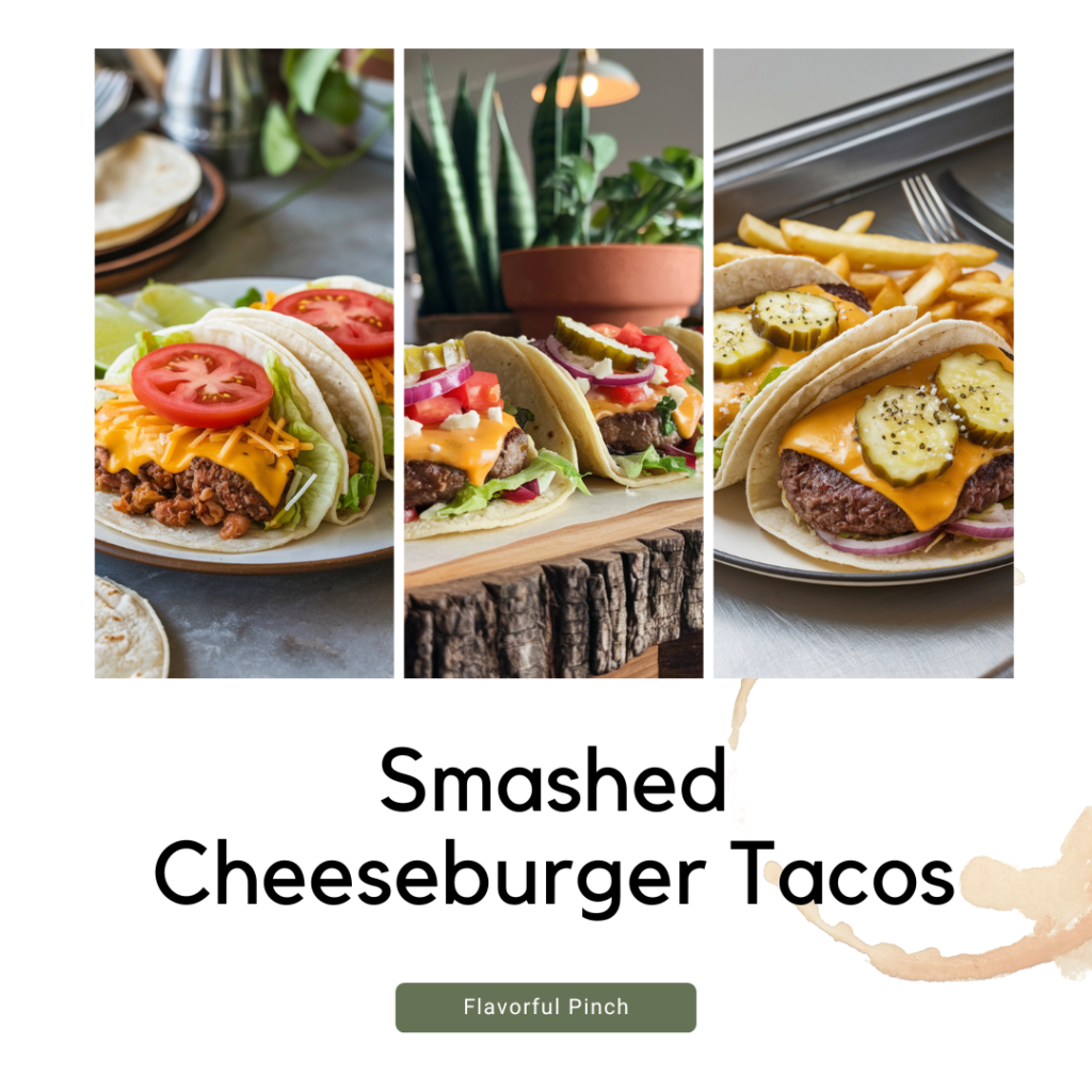 A collage of flat and folded smashed cheeseburger tacos for everyone. 