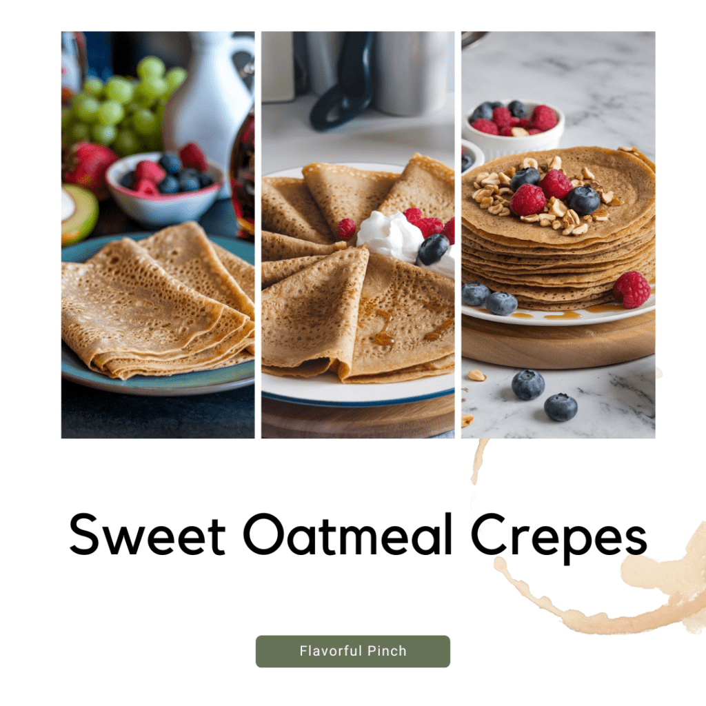 A collage of different plating styles of Sweet Oatmeal Crepes 