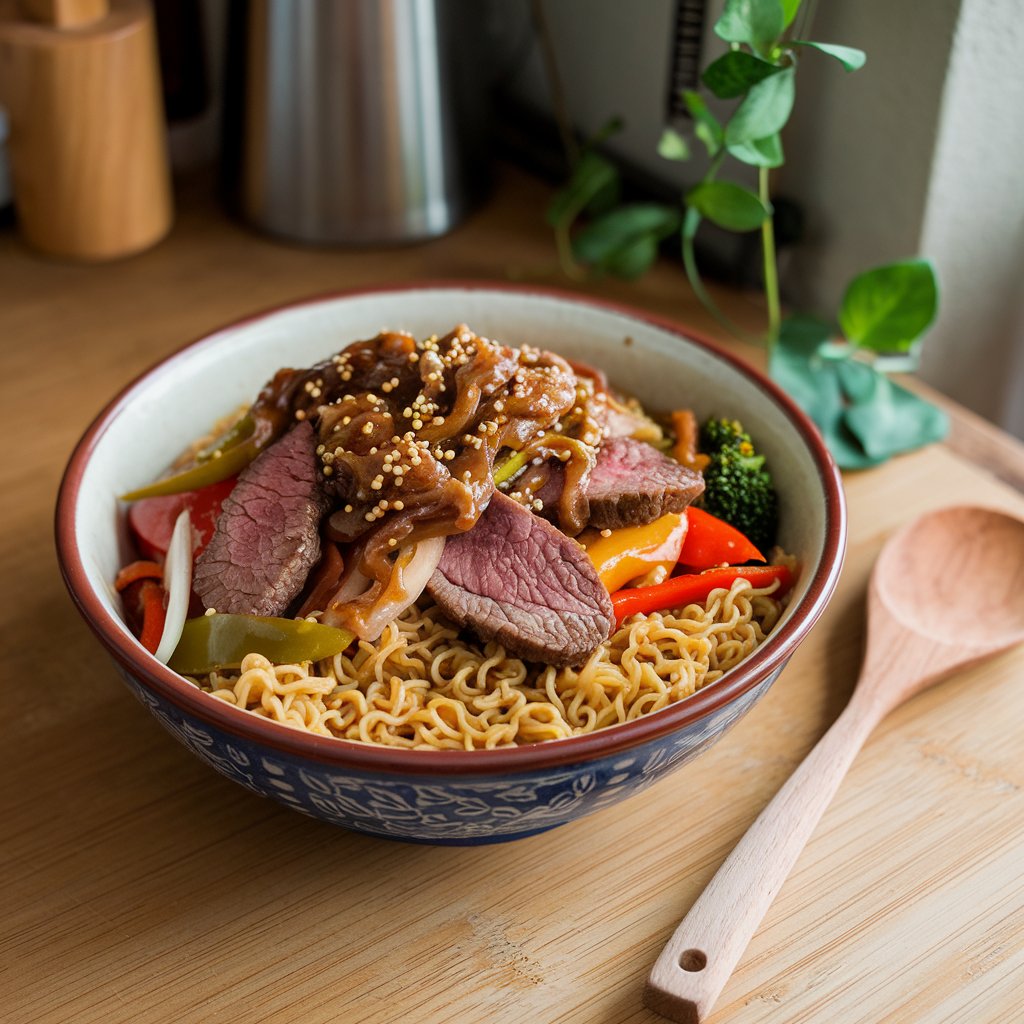 Mongolian Beef Stir-Fry with Ramen