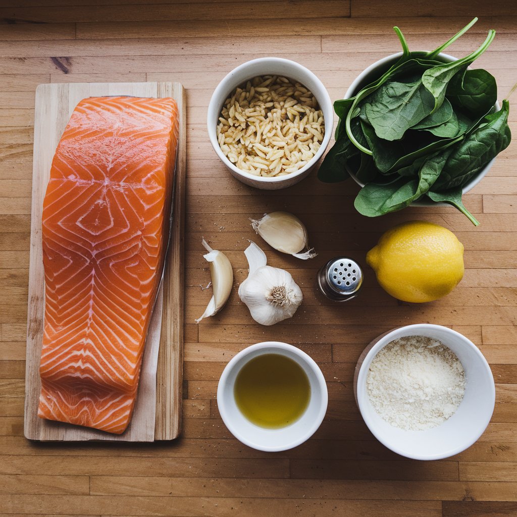 One Skillet Salmon with Lemon Orzo ingredients