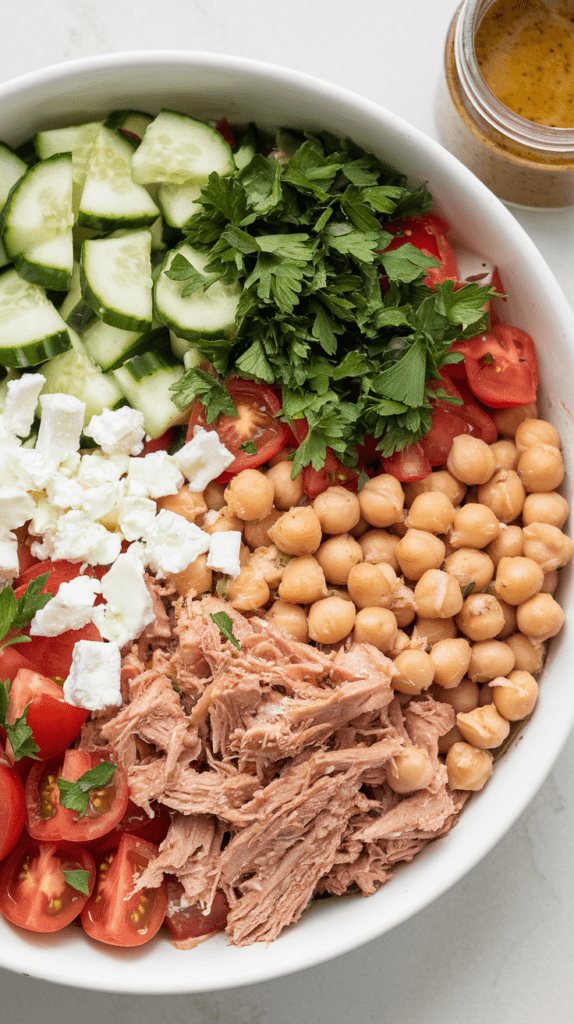 Mediterranean Chickpea Tuna Salad with  Feta 