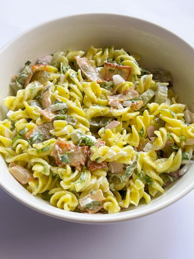 Dill Pickle Bacon Ranch Pasta Salad
