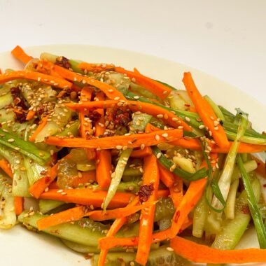 viral korean carrot cucumber salad with sesame dressing