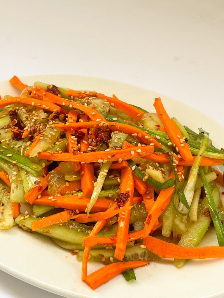 viral korean carrot cucumber salad with sesame dressing