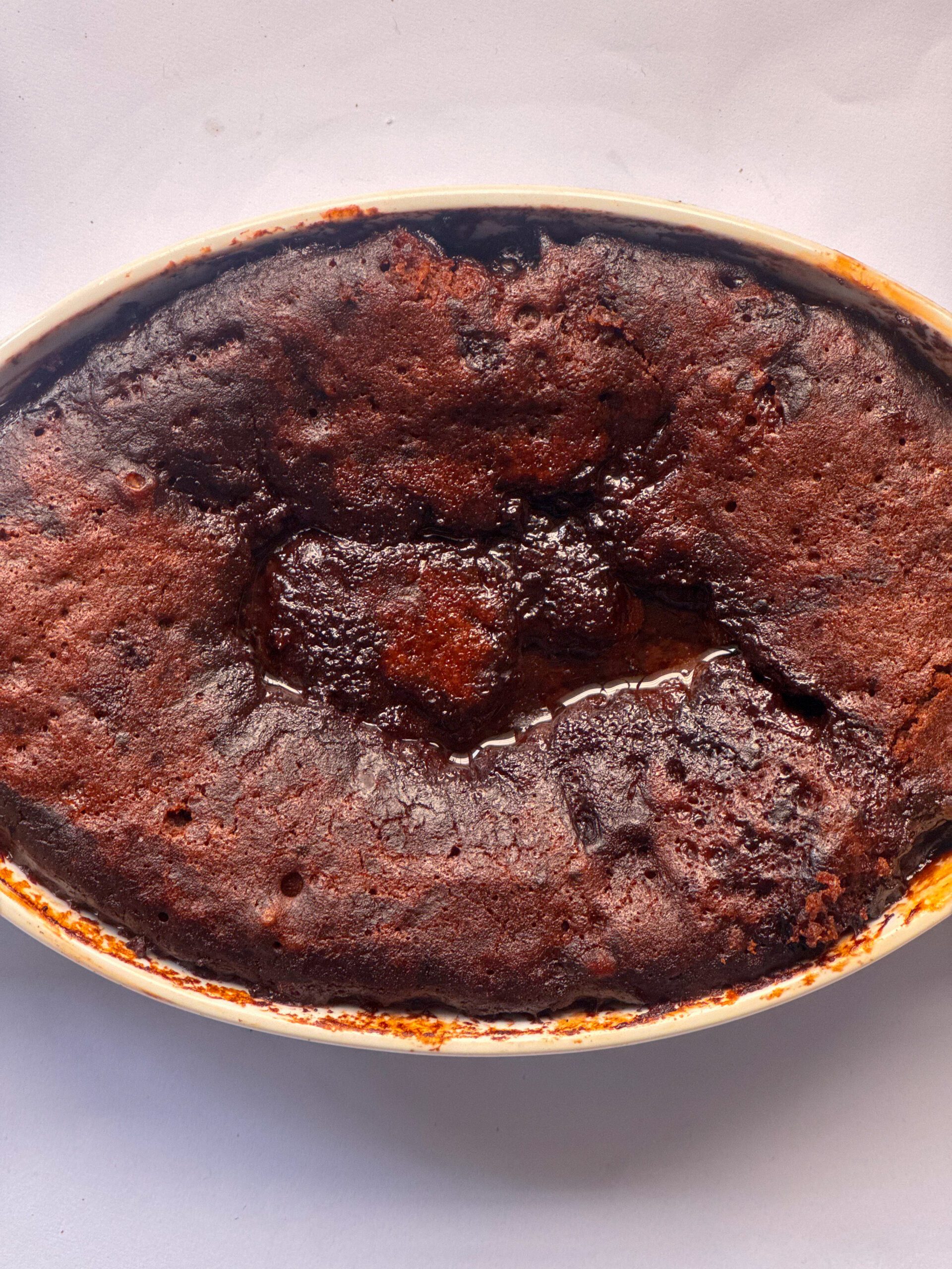 microwave chocolate pudding cake closeup