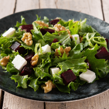 beet salad with feta cheese, walnut and lettuce recipe