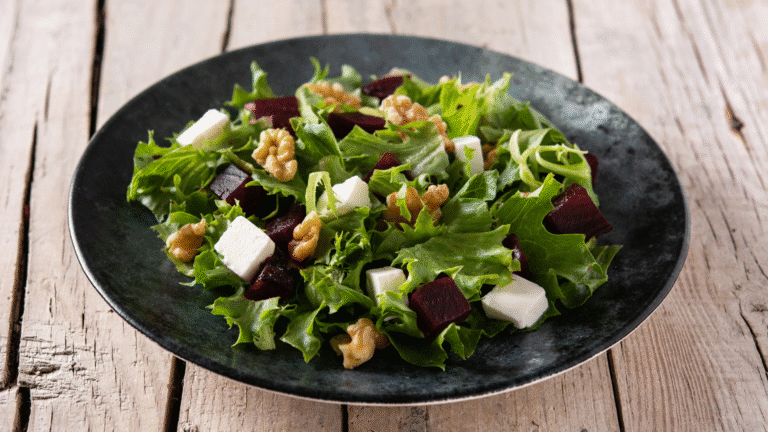 beet salad with feta cheese, walnut and lettuce recipe