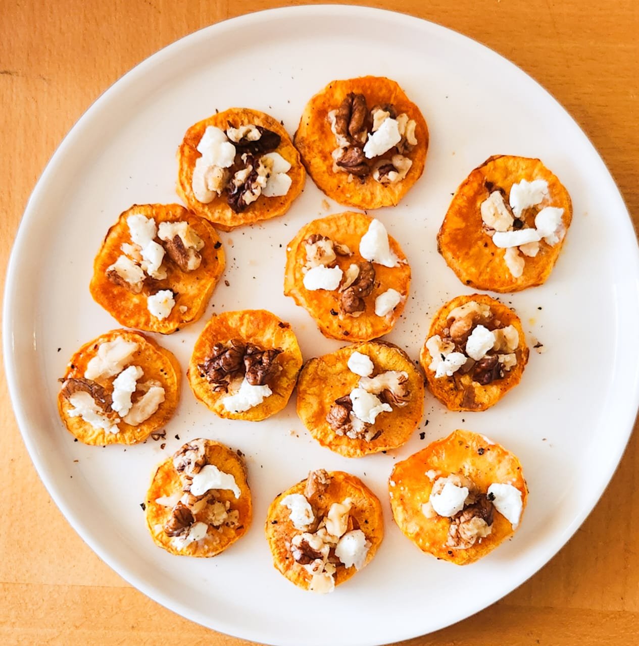 Sweet Potato Rounds with Honey & Feta Crumble