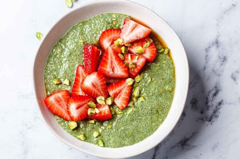 High Protein Matcha Chia Pudding With Cottage Cheese