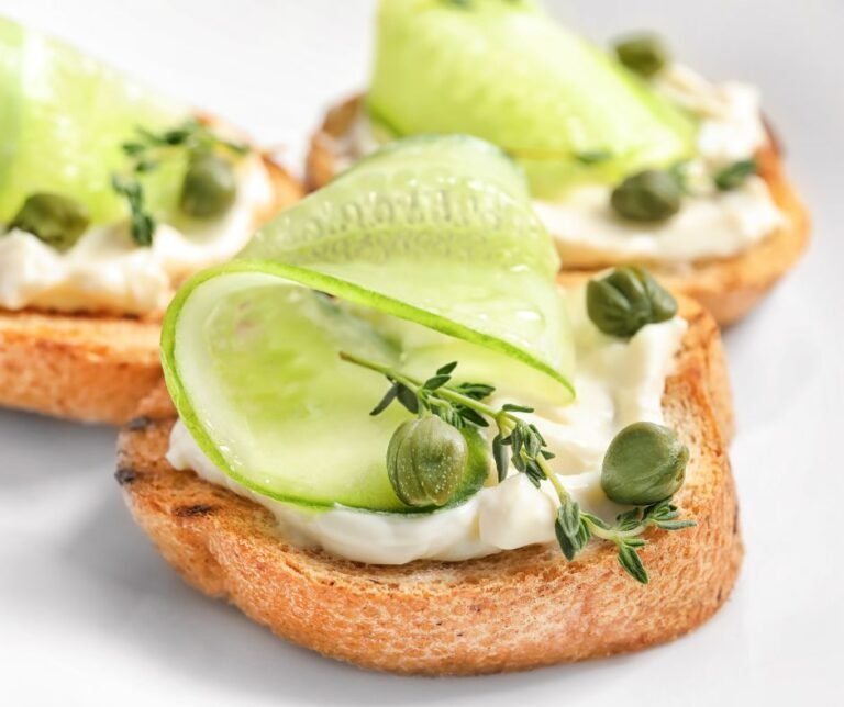 Cucumber and Cream Cheese Crostini Appetizer