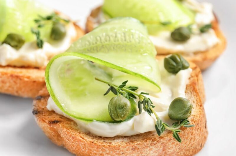 Cucumber and Cream Cheese Crostini Appetizer