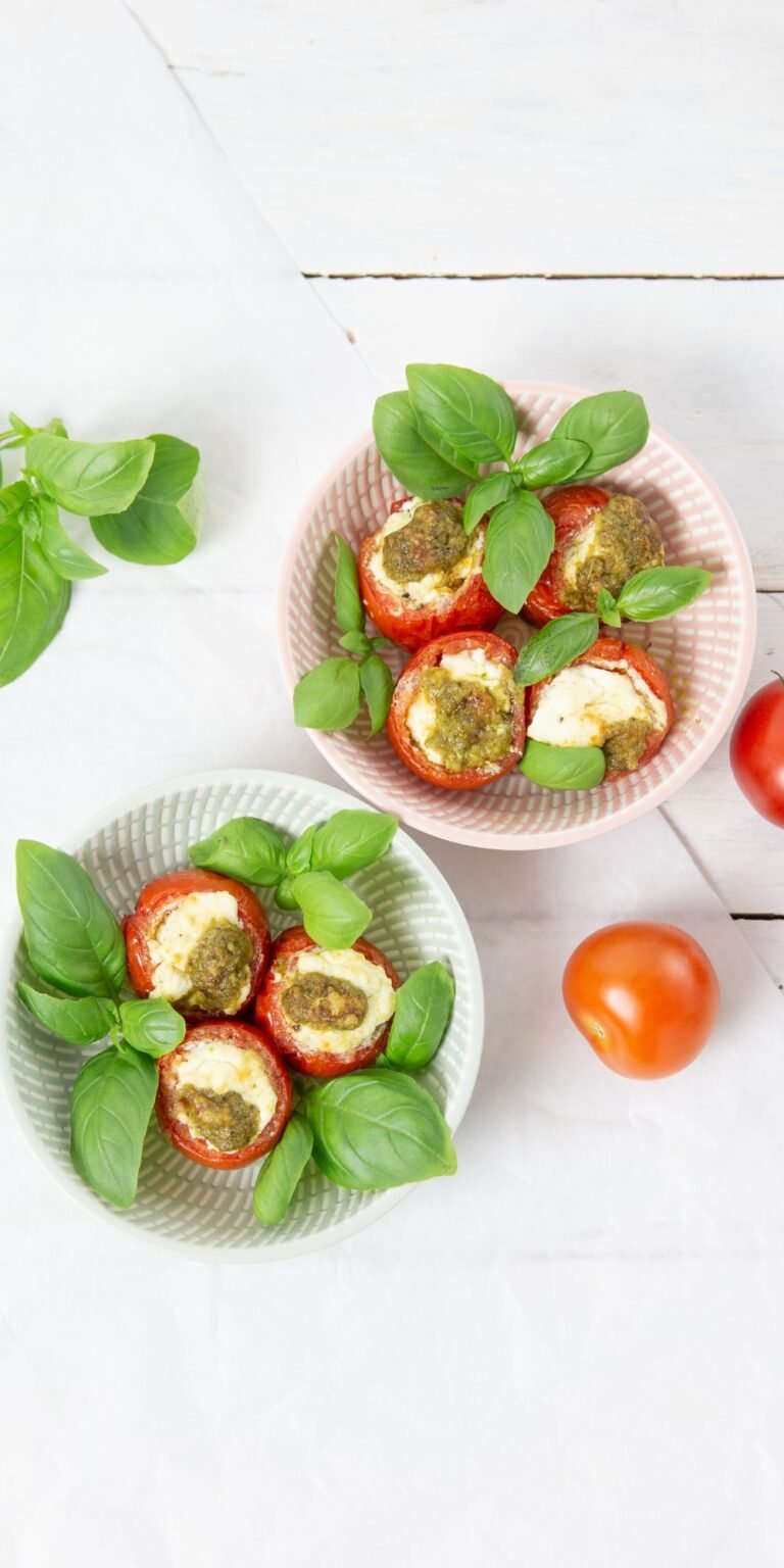 Stuffed Cherry Tomatoes with Pesto and Basil