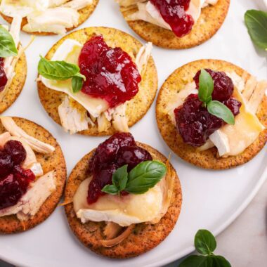 Party Appetizers With Turkey, Brie and Cranberry Sauce