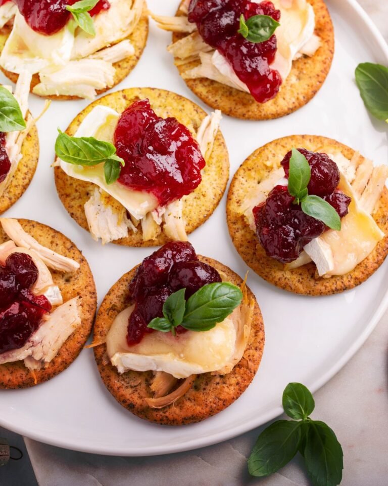 Party Appetizers With Turkey, Brie and Cranberry Sauce