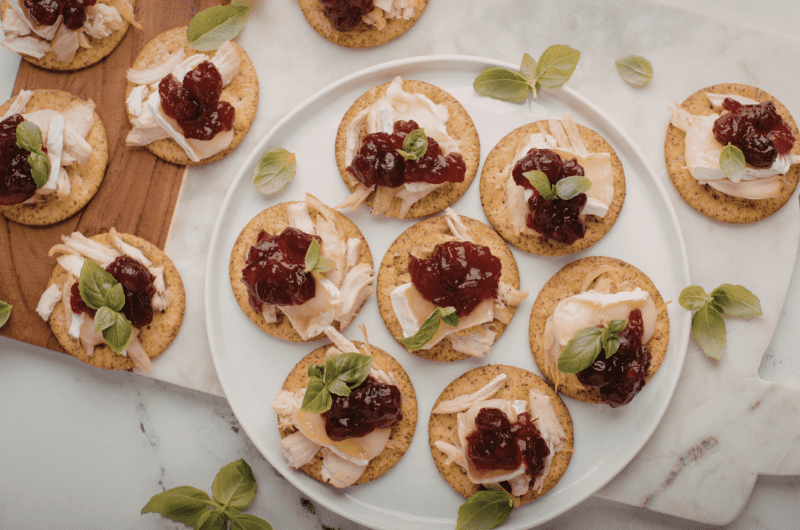 Party Appetizers With Turkey, Brie, and Cranberry Sauce