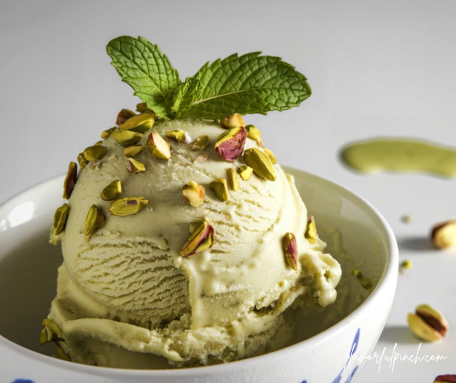 2 scoops of pistachio cottage cheese ice cream in a bowl