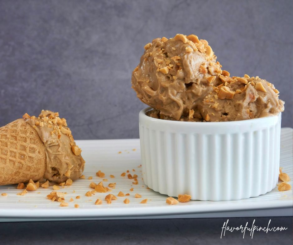 2 scoops of coconut cottage cheese ice cream in a bowl