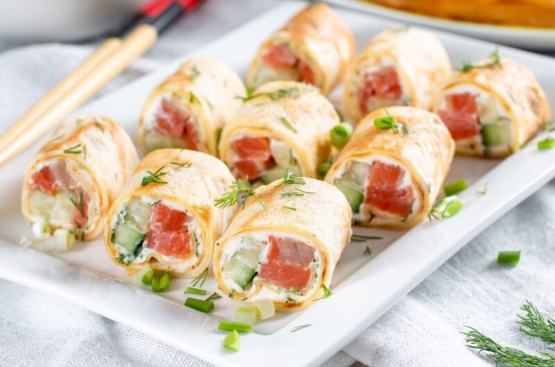 Crepes Rolls With Smoked Salmon, Cream cheese, Cucumber
