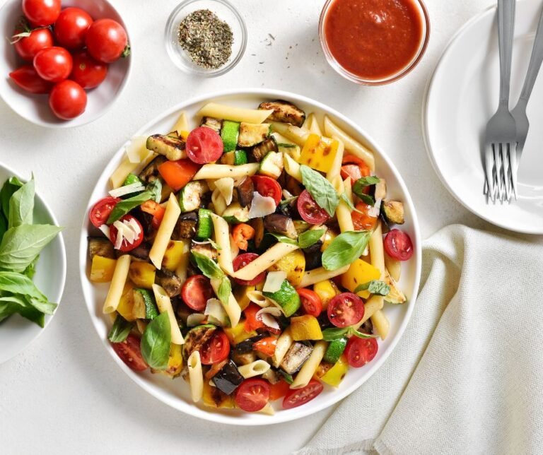 Grilled Ratatouille Pasta Salad with Balsamic Vinaigrette