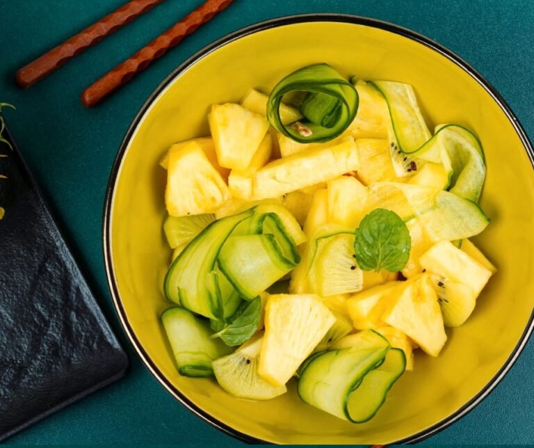 Pineapple Cucumber Kiwi Salad with Honey Mint Dressing