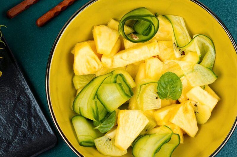 Pineapple Cucumber Kiwi Salad with Honey Mint Dressing