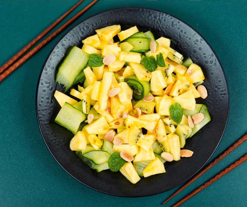 Pineapple Cucumber Kiwi Salad with Honey Mint Dressing