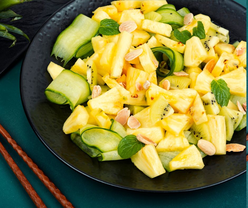 Pineapple Cucumber Kiwi Salad with Honey Mint Dressing