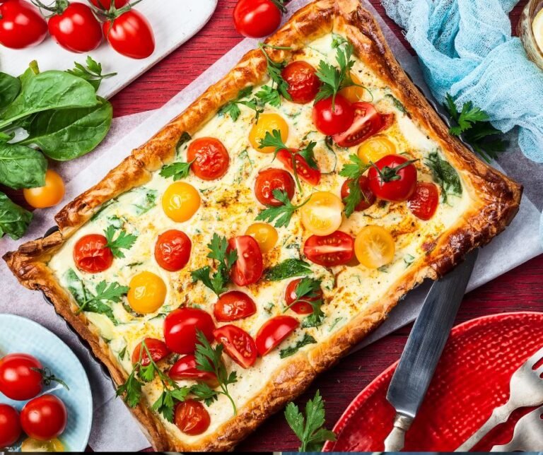 Tomato Puff Pastry Tart Perfect For Party Appetizer, Brunch, Potluck