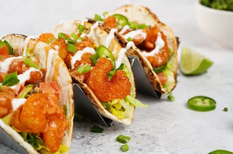Bang Bang Shrimp Tacos on Soft Taco Shell