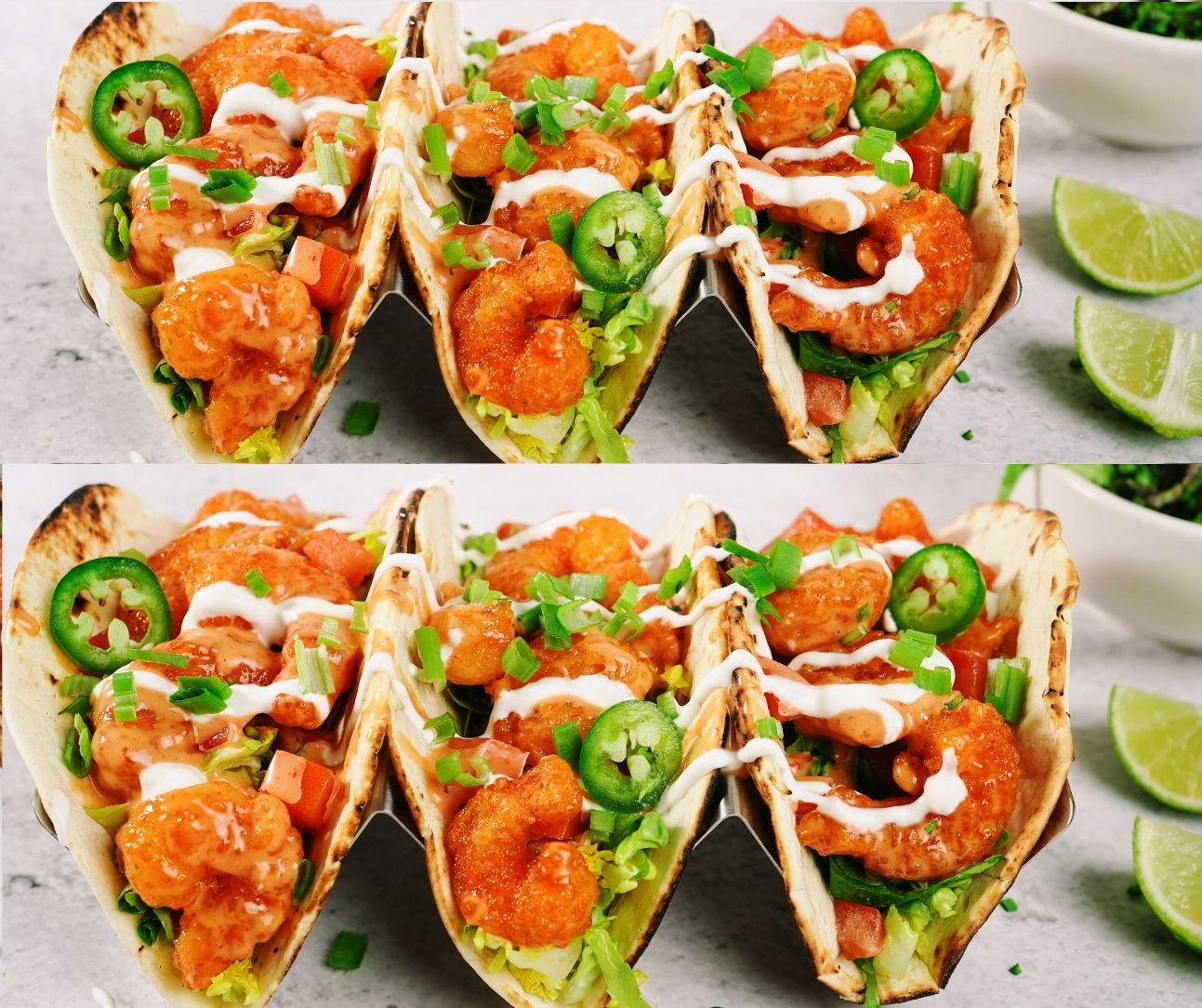 Bang Bang Shrimp Tacos on Soft Taco Shell