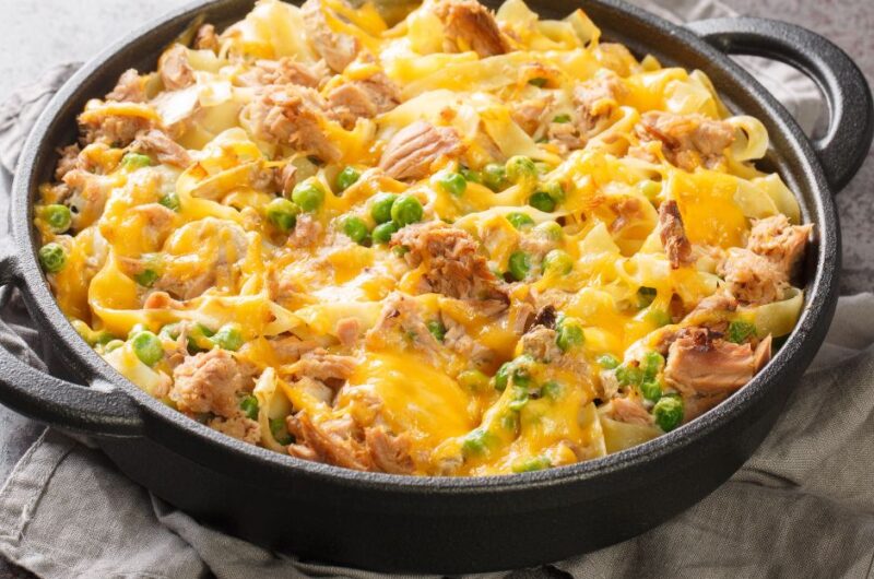 Cheesy Tuna Casserole with Peas and Egg Noodles