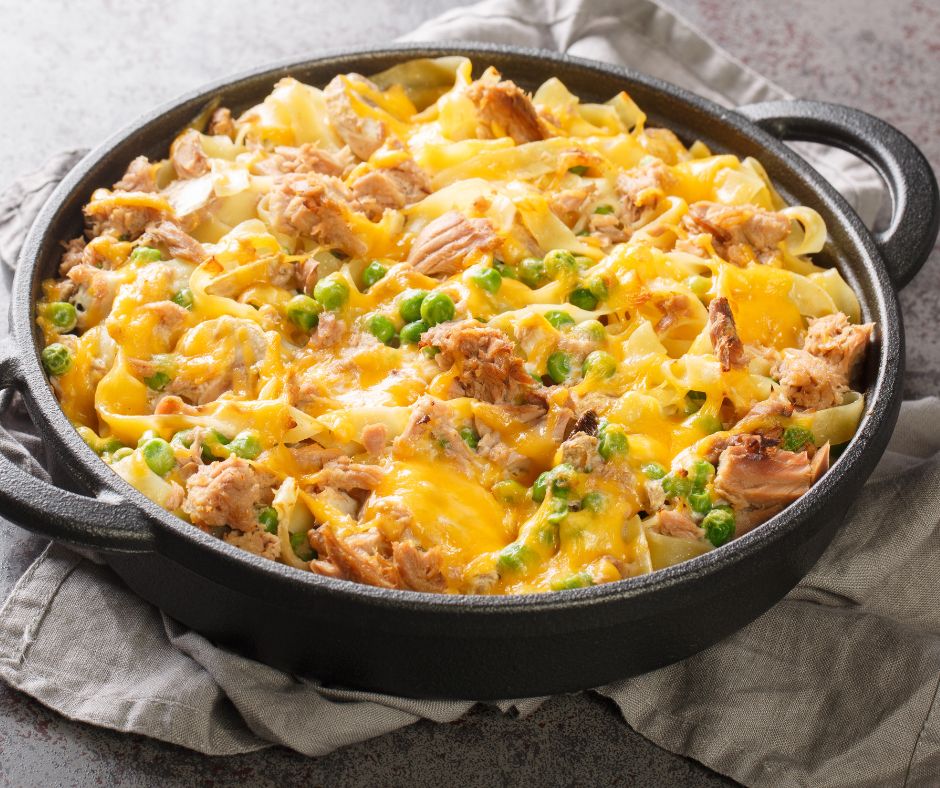 Cheesy Tuna Casserole with Peas and Egg Noodles