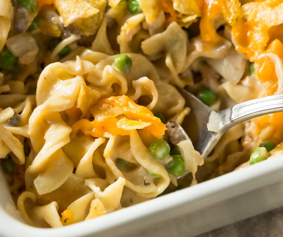 Cheesy Tuna Casserole with Peas and Egg Noodles