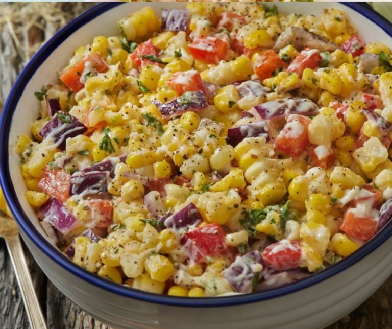 Creamy Southwest Corn Salad with Red Pepper, Spanish Onion and Fresh Parsley