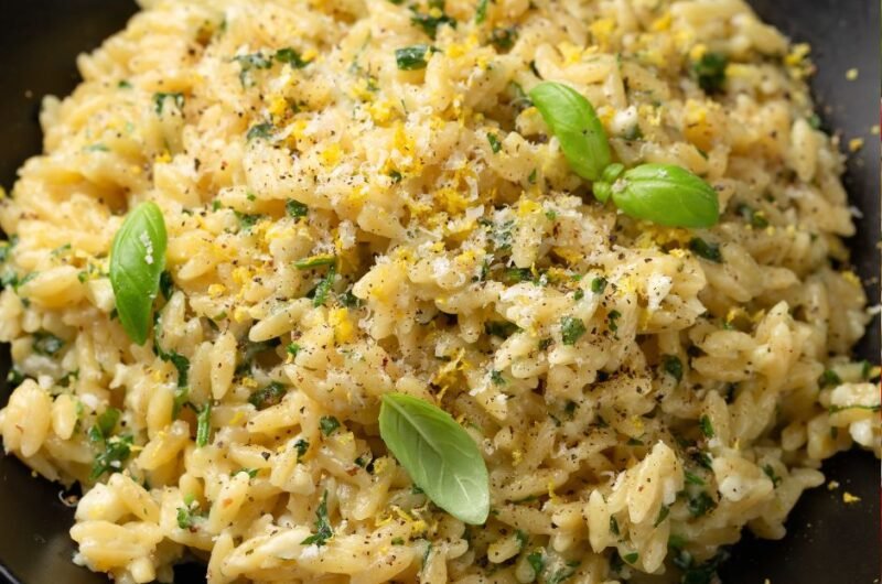Creamy Garlic and Parmesan Orzo Pasta with Lemon Zest and Parsley