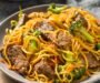 Homemade Beef Lo Mein Noodles with Julienned Carrots and Broccoli