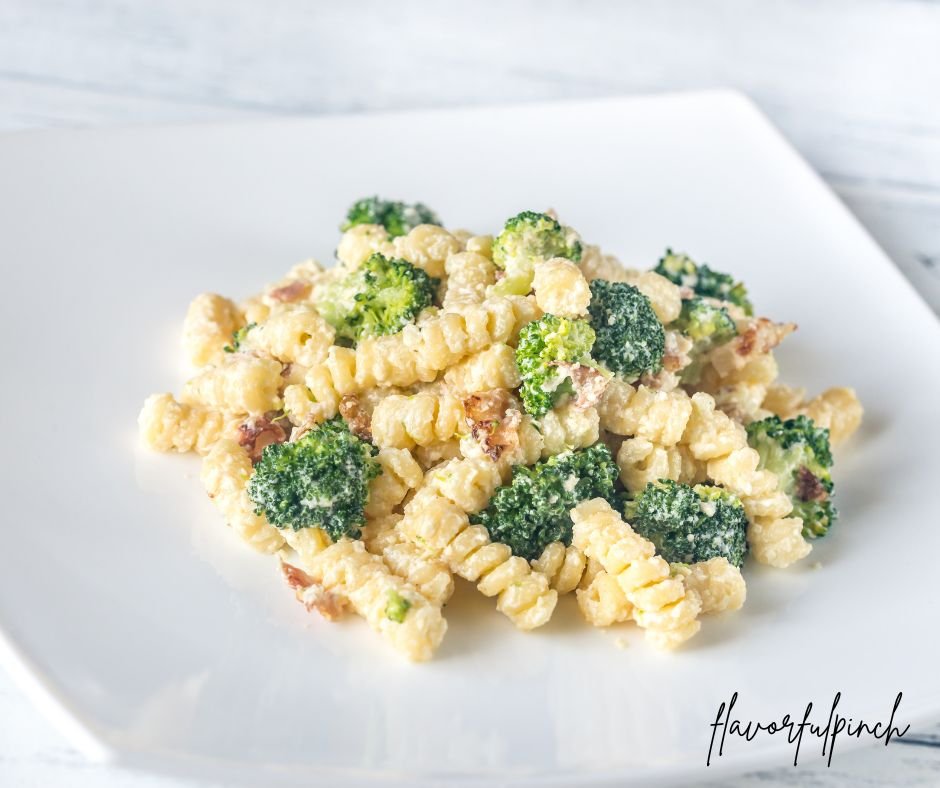 Pasta with Broccoli Bacon and Alfredo Sauce