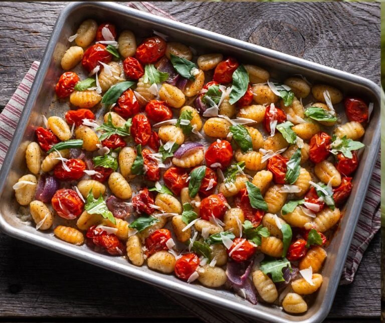 Sheet Pan Gnocchi with Tomatoes and Red Onion