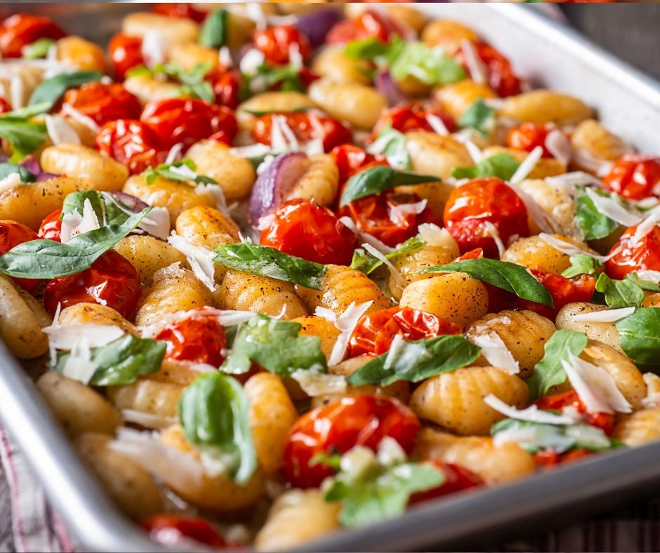 Sheet Pan Gnocchi with Tomatoes and Red Onion