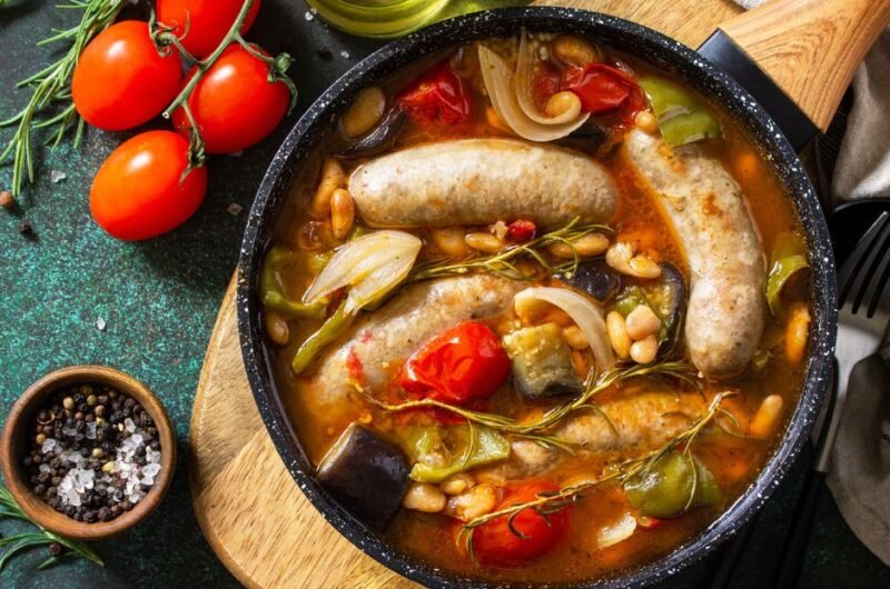 Stew of Beans, Vegetables and Smoked Sausages with Tomato Sauce