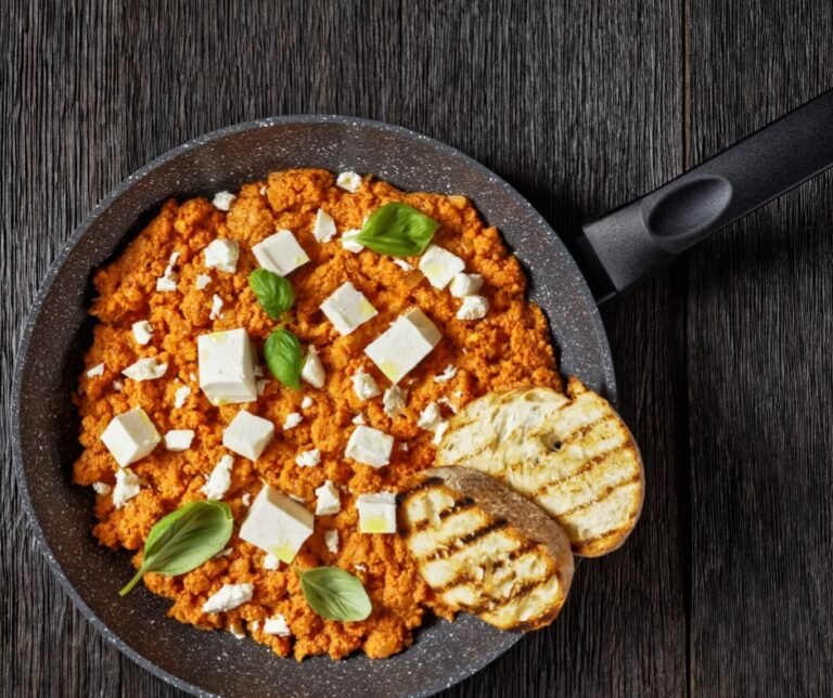 Strapatsada (Greek Eggs Scrambled with Tomatoes and Feta Cheese)
